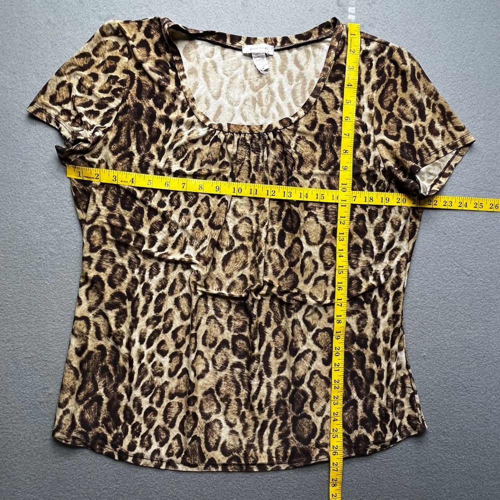 Casual Land Women Leopard Print Stretch Top S Animal Pattern Ruched Scoop Neck - Picture 3 of 7